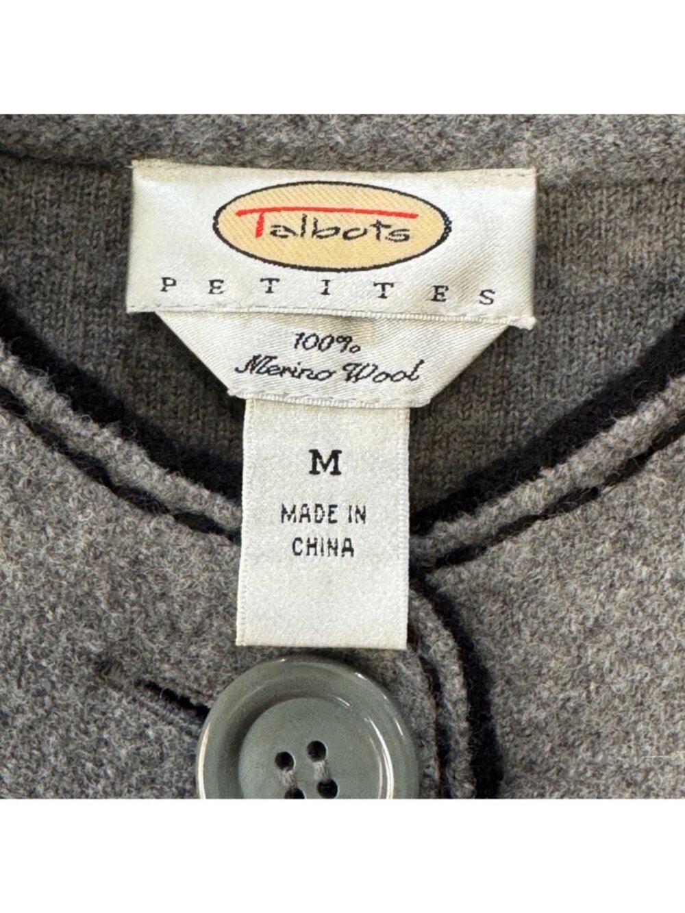 Talbot's Merino Wool Cardigan Jacket Medium Petite Grey Military Dark Academia - Picture 4 of 13